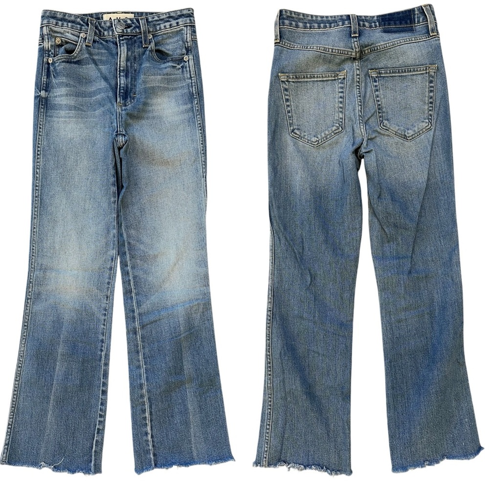 AMO Topanga High Rise Raw Hem Zipper Fly Medium Wash Kick Crop Jeans Size 25